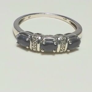 925 Silver Sapphire Ring Sz 9-1/2